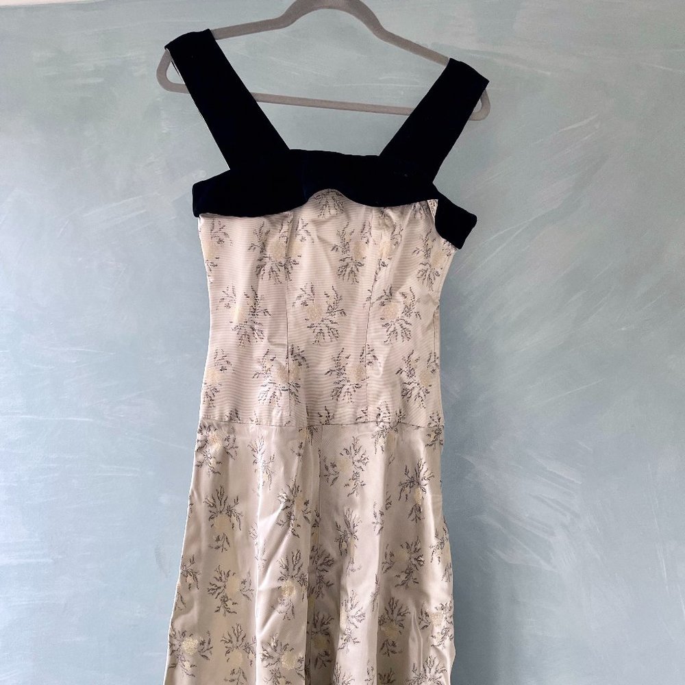 Vintage Champagne Rose and Velvet  Strap Dress S